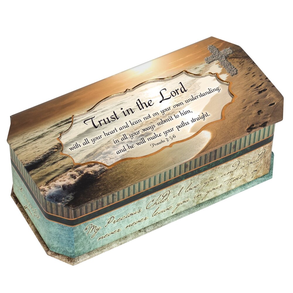 3613 Trust in The Lord Footprints in The Sand Design Jewelry Music Box
